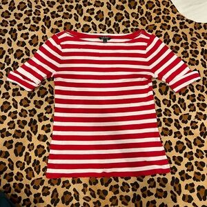 Ralph Lauren Red and White Boat Neck Striped Top